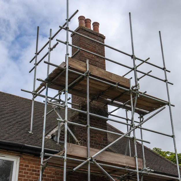 Santa Clarita Scaffolding Rental providing secure chimney repair scaffold access.