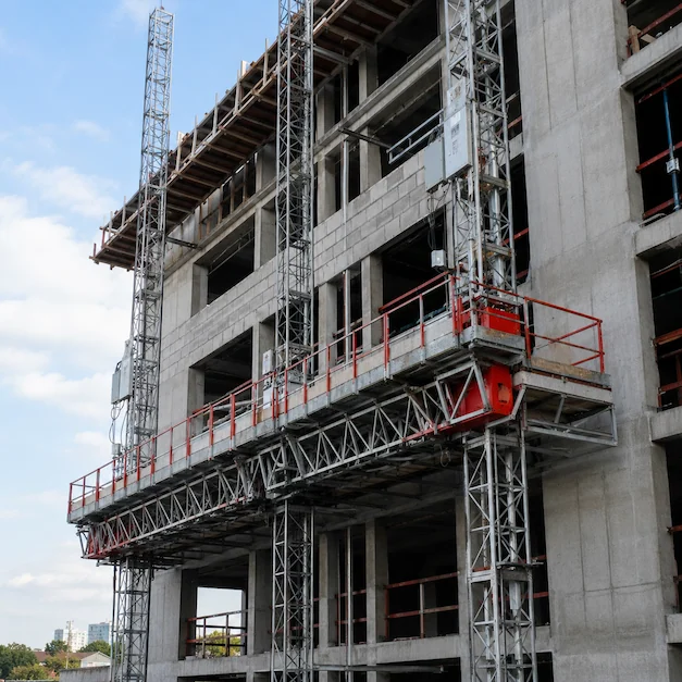Mast climbing scaffold from Santa Clarita Scaffolding Rental for multi-story construction
