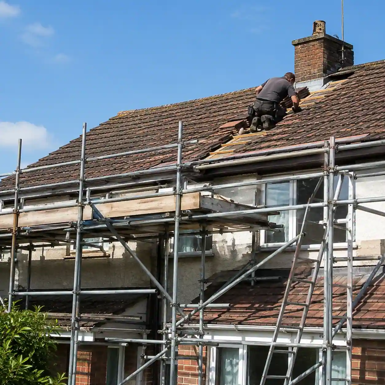 Santa Clarita Scaffolding Rental providing safe scaffold systems for roof repair projects.